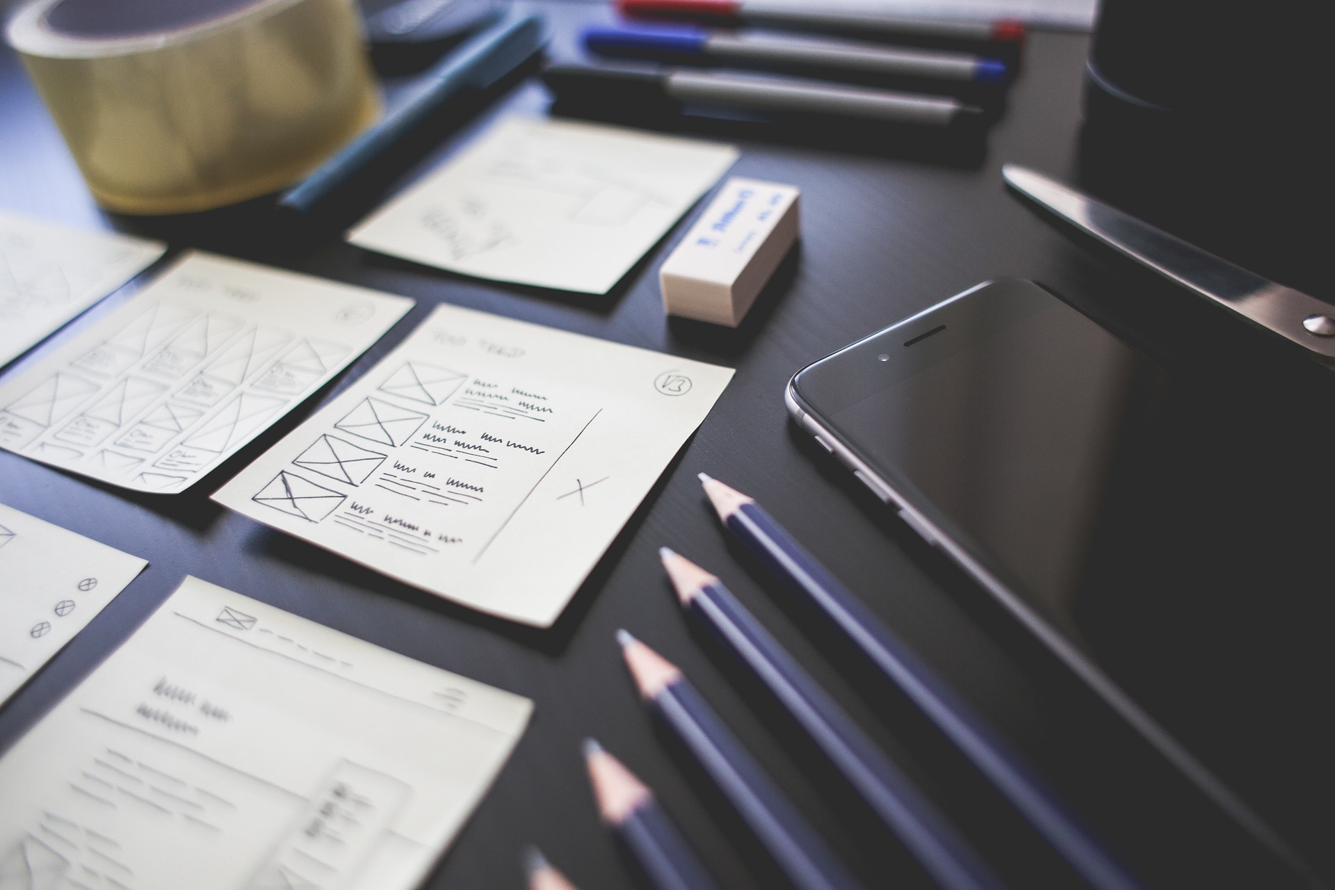 UX design mockups on paper